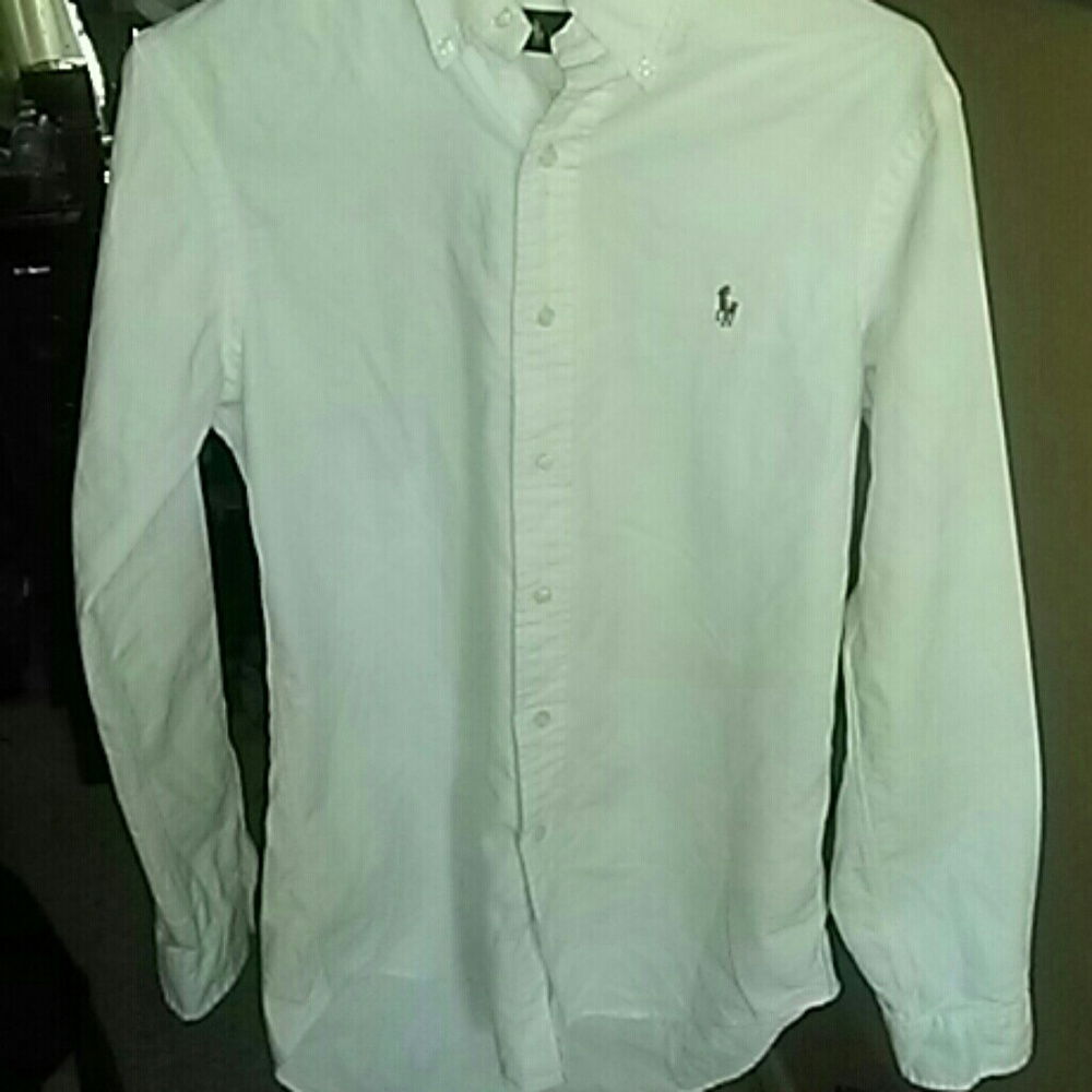 Men's white button down Polo shirt
